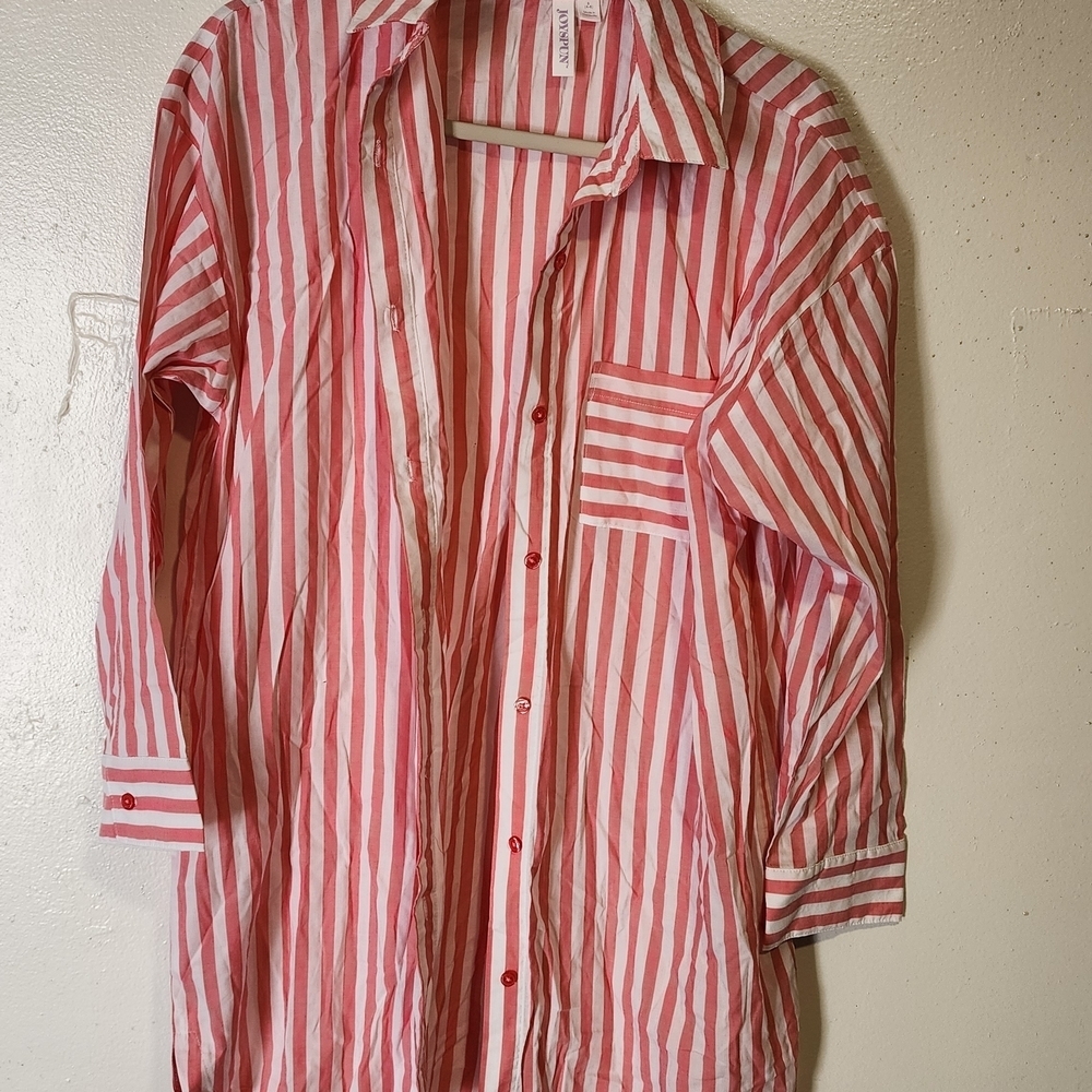 Joyspun Striped Red & White Button-Up Shirt - Casual Women’s Shirt Or Cover Up